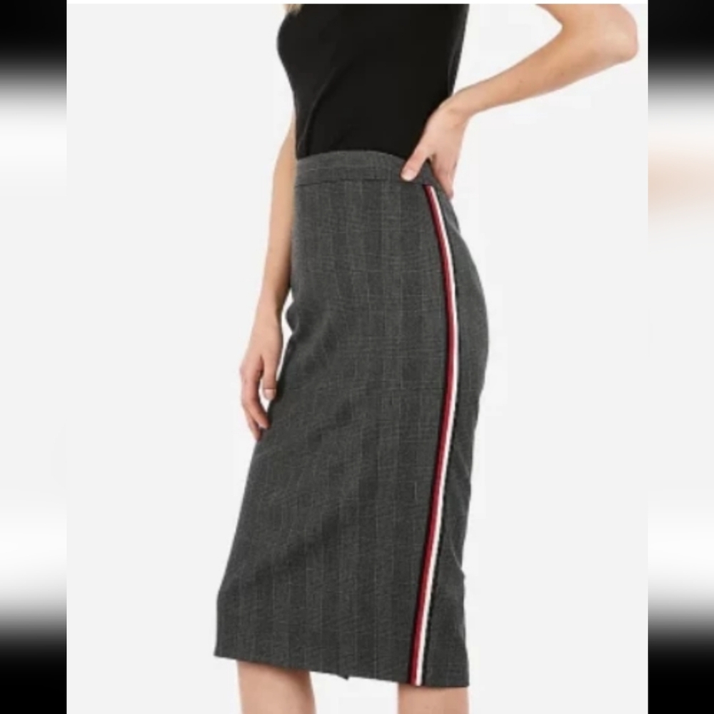 Express Gray Pencil Skirt with Red Stripe